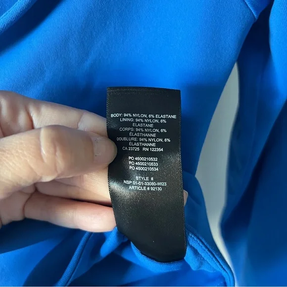 Aritzia Babaton Contour Deep V Long Sleeve Top Blue SM Sculpt Plunge Stretchy - Picture 7 of 9